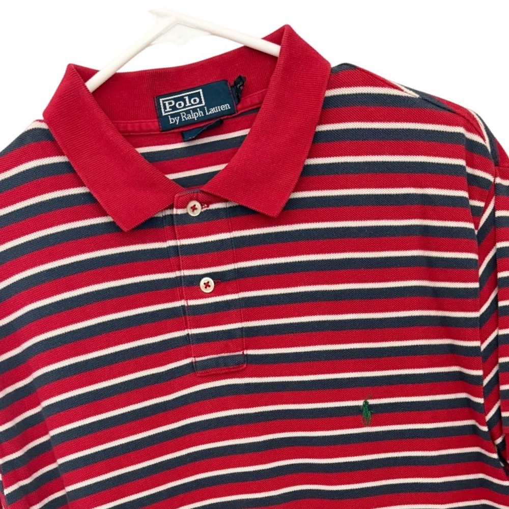 Polo Ralph Lauren Polo Shirt Mens XL Red Striped Custom Fit Short Sleeve Preppy